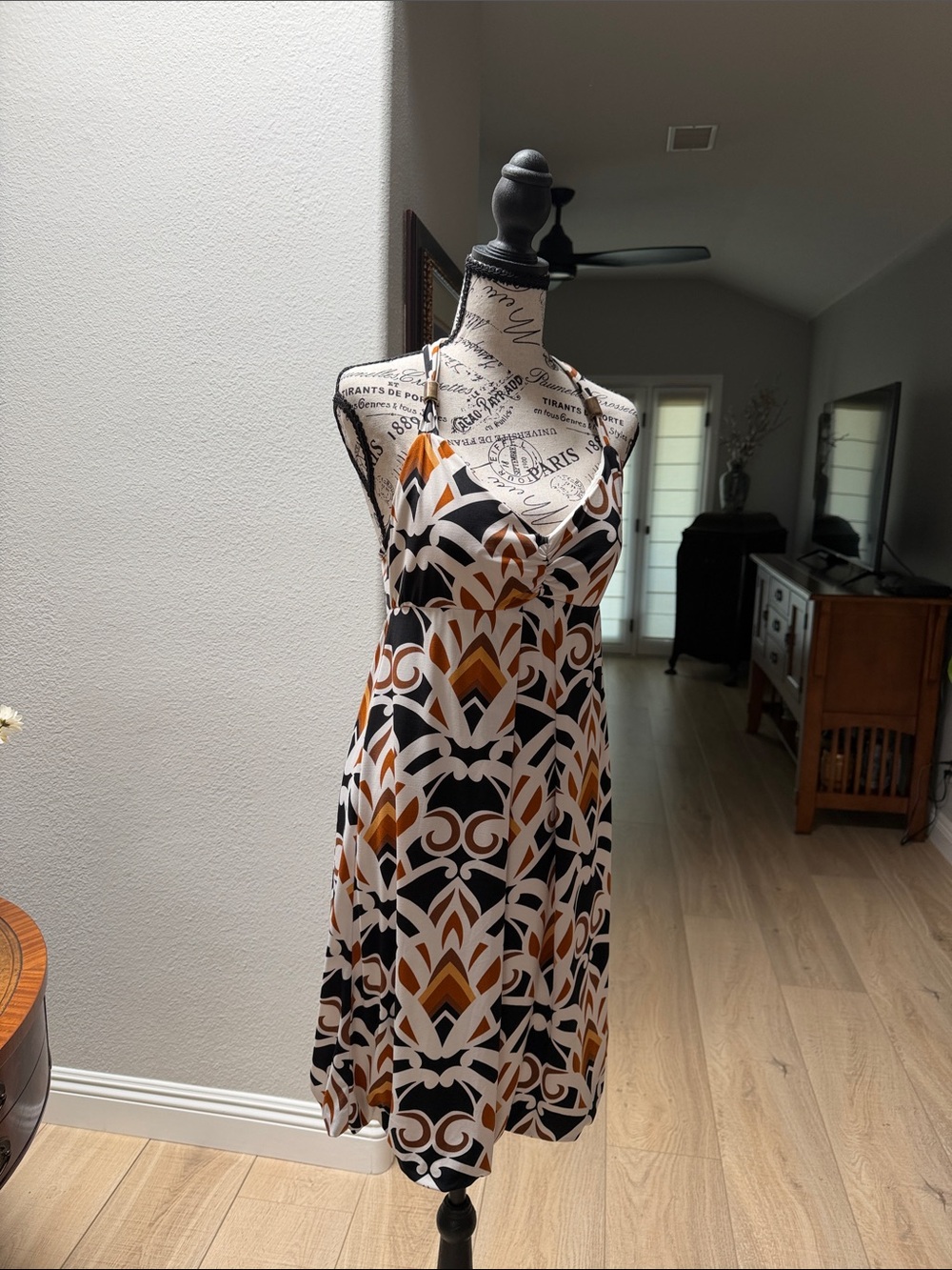 Bisou Bisou Black White & Mustard Geometric Midi Slip Dress